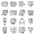 Digital action camera icons set, outline style Royalty Free Stock Photo