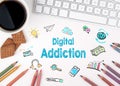 Digital Addiction, Business concept. White office desk