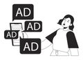 Digital ads overload black and white concept vector spot illustration Royalty Free Stock Photo