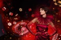 Digital advert abstract collage of glamorous lady croupier advertise new casino club risk winning jackpot