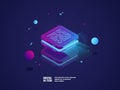 Digital advertising concept, hologram projection, presentation concept, online promotion neon light, isometric vector