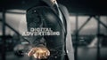 Digital Advertising with hologram businessman concept