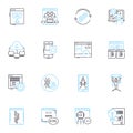 Digital advertising linear icons set. Marketing, Social media, Online, Campaigns, SEO, PPC, Promotion line vector and