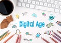 Digital Age, Business concept. White office desk Royalty Free Stock Photo