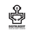 Digital agent manager - creative logo template concept illustration. Android creative sign. Robot human character icon. Cyborg.