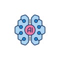 Digital AI Brain colored vector icon. Artificial Intelligence symbol