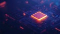 A digital AI chip is central to an abstract representation of a technology brain, illuminated against a dark blue Royalty Free Stock Photo