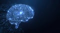 Digital AI chip integral into abstract technology brain on dark blue background. Circuit board tech bg. Low poly wireframe AI mind Royalty Free Stock Photo