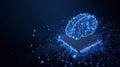 Digital AI chip integral into abstract technology brain on dark blue background. Circuit board tech bg. Low poly wireframe AI mind Royalty Free Stock Photo