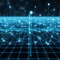 A digital, AI-generated blue network grid extends across the image, featuring Royalty Free Stock Photo