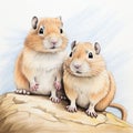 Digital Airbrushed Pencil Drawing Of Two Hamsters On A Rock