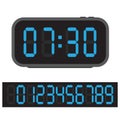 Digital alarm clock, Blue digital clock and set of glowing numbers. Vector Illustration Royalty Free Stock Photo