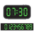Digital alarm clock, Blue digital clock and set of glowing numbers. Vector Illustration Royalty Free Stock Photo
