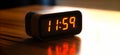 A digital alarm clock with a display and the time at 11:59, or one minute before noon or midnight. Design element or background Royalty Free Stock Photo