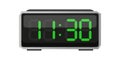 Digital alarm clock. Eleven thirty shown. Time 11 30. Green numbers vector. Electronic LED display. Royalty Free Stock Photo