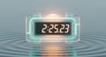 Digital alarm clock floating on water with blue gradient background showing time 2 25 23 in futuristic modern display Royalty Free Stock Photo