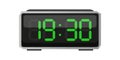 Digital alarm clock. Nineteen thirty time. Time 19 30. Green numbers vector. Electronic LED display. Royalty Free Stock Photo