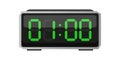Digital alarm clock. One hour time. Time 01 00. Green numbers vector. Electronic LED display. Royalty Free Stock Photo