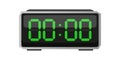 Digital alarm clock. Zero hours time. Time 00 00. Green numbers vector. Electronic LED display. Royalty Free Stock Photo