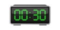 Digital alarm clock. Zero thirty time. Time 00 30. Green numbers vector. Royalty Free Stock Photo