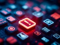 Digital alert icon highlighting a warning or critical issue on a high-tech device interface Royalty Free Stock Photo