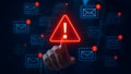 Digital alert warning with glowing red triangle and email notifications image generated using AI. Royalty Free Stock Photo