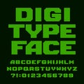 Digital alphabet font. Led display pixel letters and numbers.