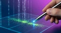 Digital analysis with a pen interacting with data points on a digital grid Royalty Free Stock Photo