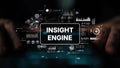 Digital Analytics Concept Featuring Insight Engine with Data Visualization Elements and Graphs on Dark Background Royalty Free Stock Photo