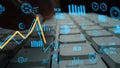 Digital Analytics Dashboard with Interactive Graphs and Data Visualizations on Computer Keyboard in Modern Office Royalty Free Stock Photo