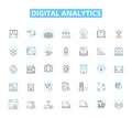 Digital analytics linear icons set. Metrics, Insights, Attribution, Conversion, Big data, KPI, Segmentation line vector