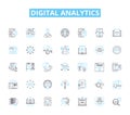 Digital analytics linear icons set. Metrics, Insights, Attribution, Conversion, Big data, KPI, Segmentation line vector