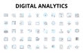 Digital analytics linear icons set. Metrics, Insights, Attribution, Conversion, Big data, KPI, Segmentation vector