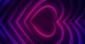 3d dynamic pink purple neon glowing hearts shaped lines on black background. Modern Happy Valentine\'s Day
