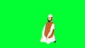 Digital animation of a cartoon Muslim male praying ruku sajdah on a green screen background