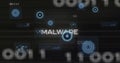 Digital animation of malware warning with binary code and data elements