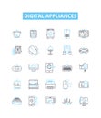 Digital appliances vector line icons set. Digital, appliances, technology, smart, electronics, gadgets, AI illustration