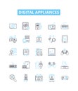 Digital appliances vector line icons set. Digital, appliances, technology, smart, electronics, gadgets, AI illustration