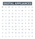 Digital appliances vector line icons set. Digital, appliances, technology, smart, electronics, gadgets, AI illustration