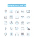 Digital appliances vector line icons set. Digital, appliances, technology, smart, electronics, gadgets, AI illustration