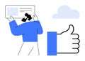 Abstract ion of digital approval concept with user profile, cloud technology, and thumbs-up symbol Royalty Free Stock Photo