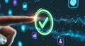 Digital approval workflow finger touch confirmation check mark technology concept Royalty Free Stock Photo