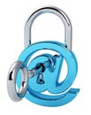 Digital arobase padlock 3D rendering