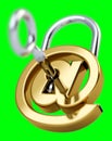 Digital arobase padlock 3D rendering