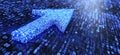 Digital Arrow Symbolizing Data Growth and Progression in Binary Code Environment, copy space for text Royalty Free Stock Photo