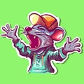 Digital art of an angry rat screaming with his hands in the air. Vector of a hip hop mouse yelling and wearing casual clothes