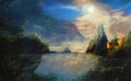 digital art of a beautiful fantasy lake