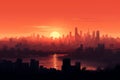 Sunset silhouette of city skyline Royalty Free Stock Photo