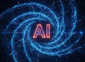 Futuristic AI Concept With Neon Neural Network Rings And Glowing AI Text Royalty Free Stock Photo