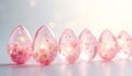 A digital art concept featuring transparent Easter eggs with embedded floating patterns such as floral motifs, geometric shapes, Royalty Free Stock Photo